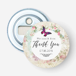 Roze Butterfly en Shabby  Rozen Hartelijk dank Button Flesopener