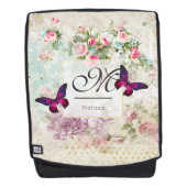Roze Butterfly en Shabby  Rozen Monogram Rugtassen (Voorkant)
