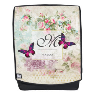 Roze Butterfly en Shabby  Rozen Monogram Rugtassen