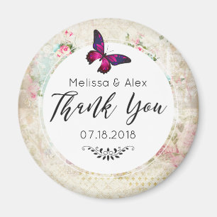Roze Butterfly en Shabby  Rozen Wedding Magneet