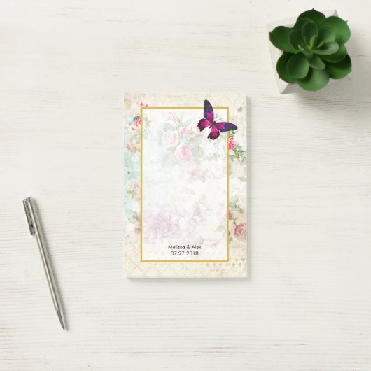 Roze Butterfly en Shabby  Rozen Wedding Post-it® Notes (Kantoor)