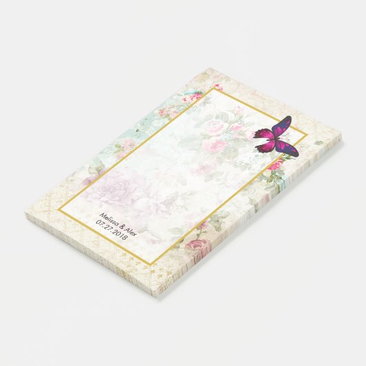 Roze Butterfly en Shabby  Rozen Wedding Post-it® Notes (Schuin)