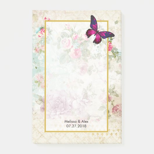 Roze Butterfly en Shabby  Rozen Wedding Post-it® Notes (Voorkant)