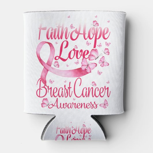Roze Butterfly Faith Hope Breast Cancer Blikjeskoeler (Voorkant)