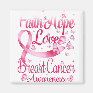 Roze Butterfly Faith Hope Breast Cancer Magneet