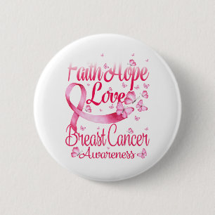 Roze Butterfly Faith Hope Breast Cancer Ronde Button 5,7 Cm