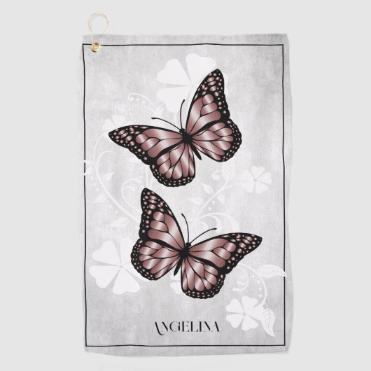 Roze Butterfly Floral Golf Towel Golfhanddoek (Voorkant)