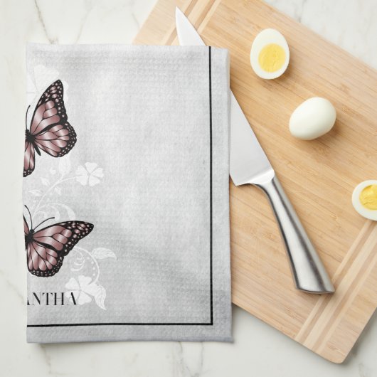 Roze Butterfly Floral Kitchen Towel Theedoek (Quarter Fold)