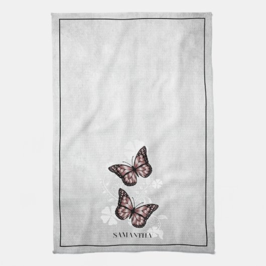 Roze Butterfly Floral Kitchen Towel Theedoek (Verticaal)