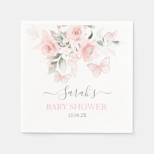 Roze Butterfly Floral Napkins Servet (Voorkant)