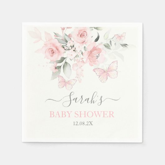 Roze Butterfly Floral Napkins Servet (Voorkant)