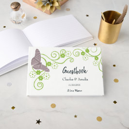 Roze Butterfly Floral Weddendag Guestbook Gastenboek