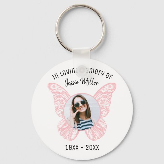 Roze Butterfly Foto Memorial Sleutelhanger (Voorkant)