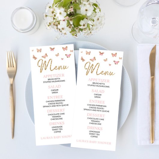 Roze Butterfly Geavanceerd Baby shower flatmenu Menu