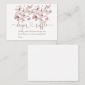 Roze Butterfly Girl Baby shower Diaper Raffle Informatiekaartje (Voorkant / Achterkant)