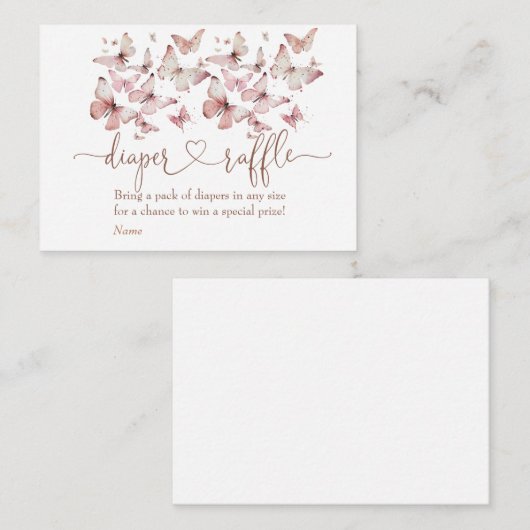 Roze Butterfly Girl Baby shower Diaper Raffle Informatiekaartje (Voorkant / Achterkant)