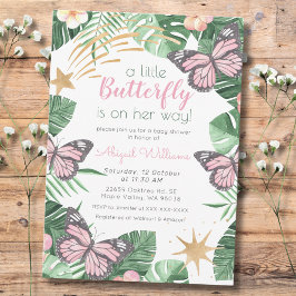 Roze Butterfly is onderweg - Girl Baby shower Kaart