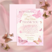 Roze Butterfly Kisses Girl Baby shower Bedankkaart