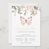 Roze Butterfly Kisses Girl Birthday Party Kaart (Voorkant)