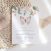 Roze Butterfly Kisses Girl Birthday Party Kaart