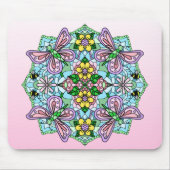 Roze Butterfly Mandala Whimsical Hand Drawn Muismat (Voorkant)