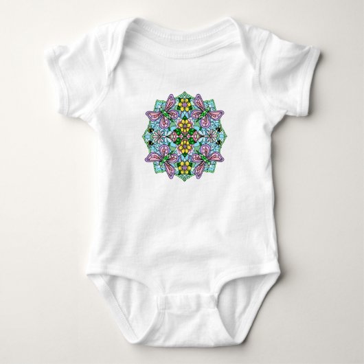 Roze Butterfly Mandala Whimsical Hand Drawn Romper (Voorkant)