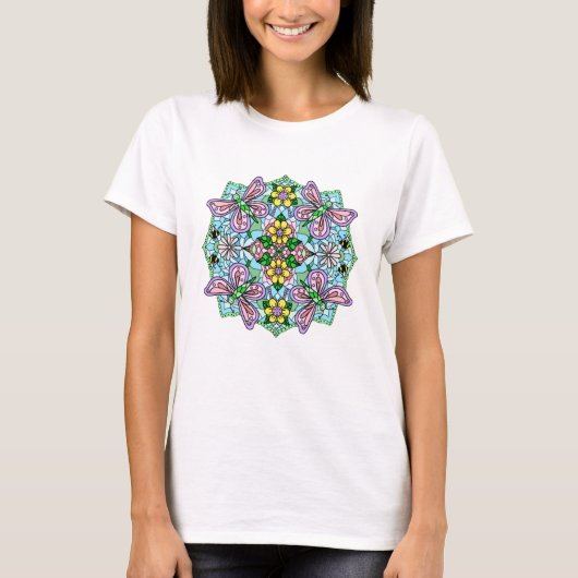 Roze Butterfly Mandala Whimsical Hand Drawn T-Sh T-shirt (Voorkant)