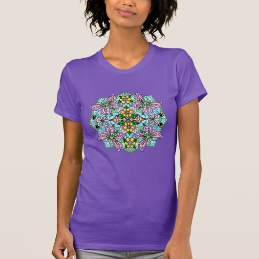 Roze Butterfly Mandala Whimsical Hand Drawn T-shirt (Voorkant)