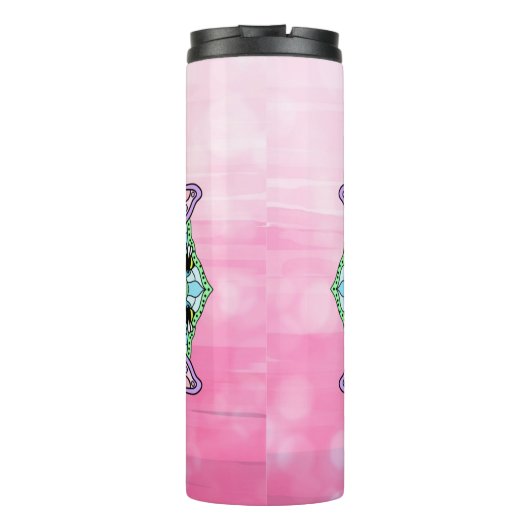 Roze Butterfly Mandala Whimsical Hand Drawn Thermosbeker (Achterkant)