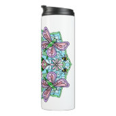 Roze Butterfly Mandala Whimsical Hand Drawn Thermosbeker (Geroteerd rechts)