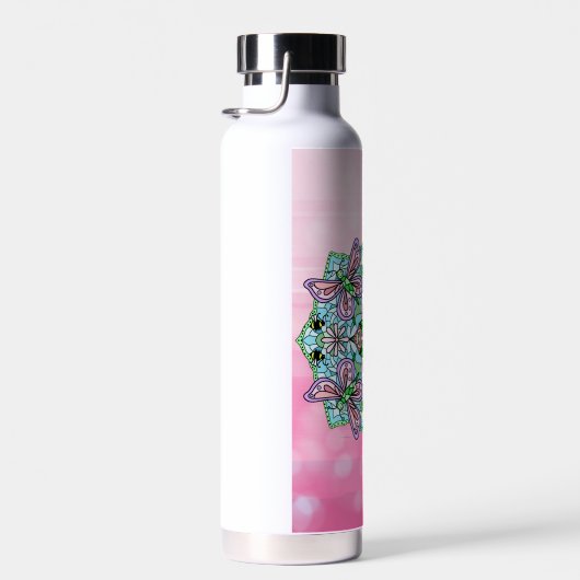 Roze Butterfly Mandala Whimsical Hand Drawn Waterfles (Rechts)
