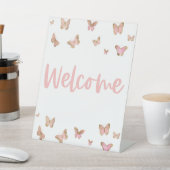Roze Butterfly Mini Welkome Tafel Tafel Reclamebord Met Voetstuk (Insitu)