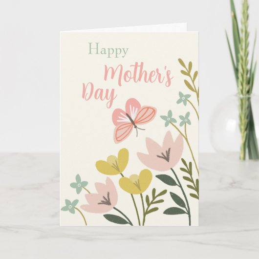 Roze Butterfly Moederdag Kaart (Voorkant)
