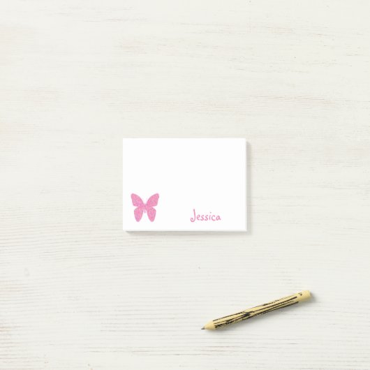 Roze Butterfly Persoonlijke meisjesnaam Post-it® Notes (Op bureau)