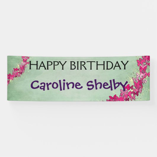 Roze Butterfly Princess Birthday Banner (Horizontaal)