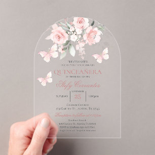 Roze Butterfly Quinceañera Acryl Uitnodigingen