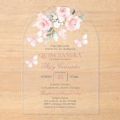 Roze Butterfly Quinceañera Acryl Uitnodigingen (Voorkant)