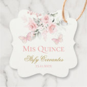 Roze Butterfly Quinceañera Bedankjes Labels (Achterkant)