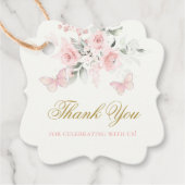 Roze Butterfly Quinceañera Bedankjes Labels (Voorkant)