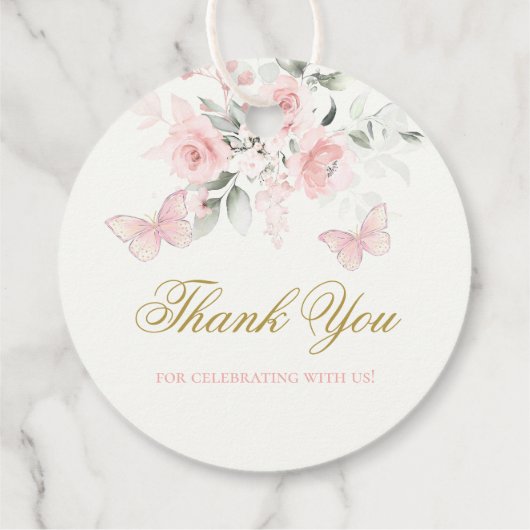 Roze Butterfly Quinceañera Bedankjes Labels (Achterkant)