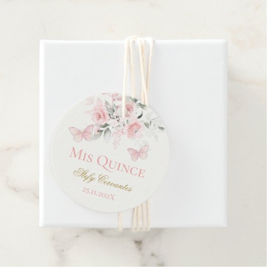 Roze Butterfly Quinceañera Bedankjes Labels (In situ)