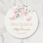 Roze Butterfly Quinceañera Bedankjes Labels (Voorkant)