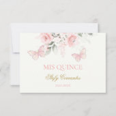 Roze Butterfly Quinceañera Bedankkaart (Achterkant)