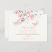 Roze Butterfly Quinceañera Bedankkaart (Voorkant / Achterkant)