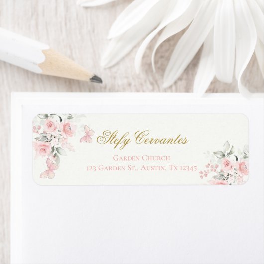 Roze Butterfly Quinceañera Etiket (Insitu)