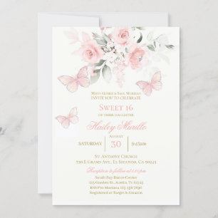 Roze Butterfly Quinceañera Kaart