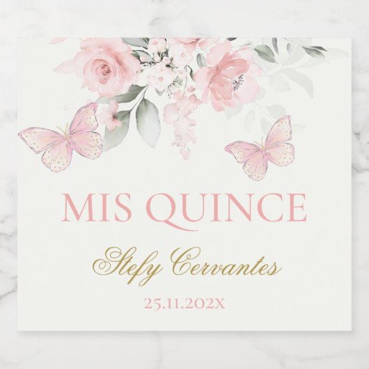 Roze Butterfly Quinceañera Likeurfles Etiket (Enkel label)
