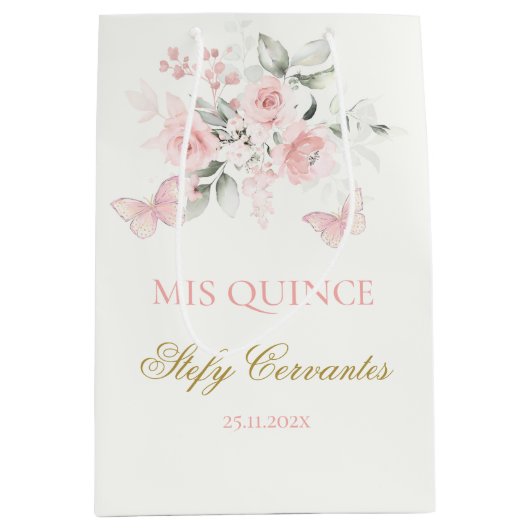 Roze Butterfly Quinceañera Medium Cadeauzakje (Voorkant)
