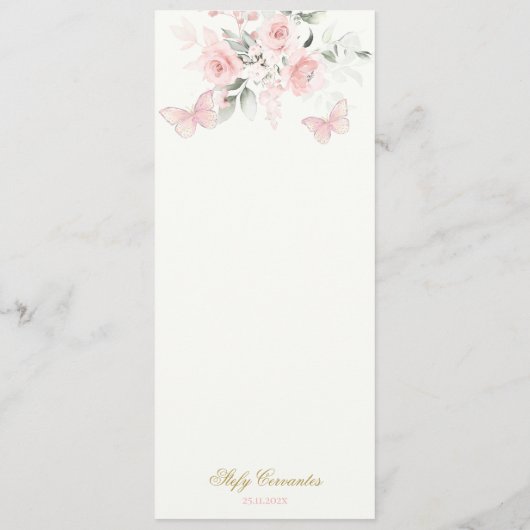 Roze Butterfly Quinceañera Menu (Achterkant)