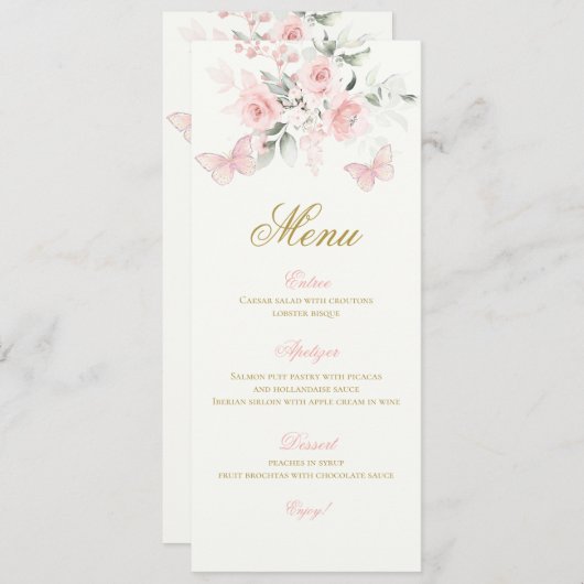 Roze Butterfly Quinceañera Menu (Voorkant / Achterkant)